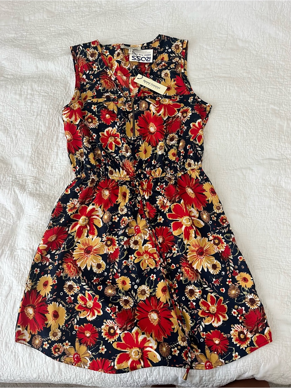 Ross Floral Sleeveless Sundress in Red, Gold & Black